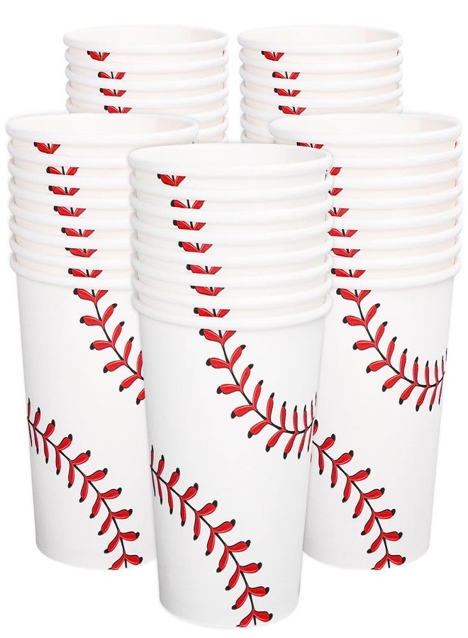 JarThenaAMCS مجموعة جارثينا إيه إم سي إس، 100 قطعة من أكواب ورقية للبيسبول، باللونين الأحمر والأبيض، أكواب رياضية للاستخدام مرة واحدة للمشروبات الساخنة والباردة، لوازم طاولة حفلات أعياد الميلاد والحفلات الرياضية، 9 أونصة - Image 1